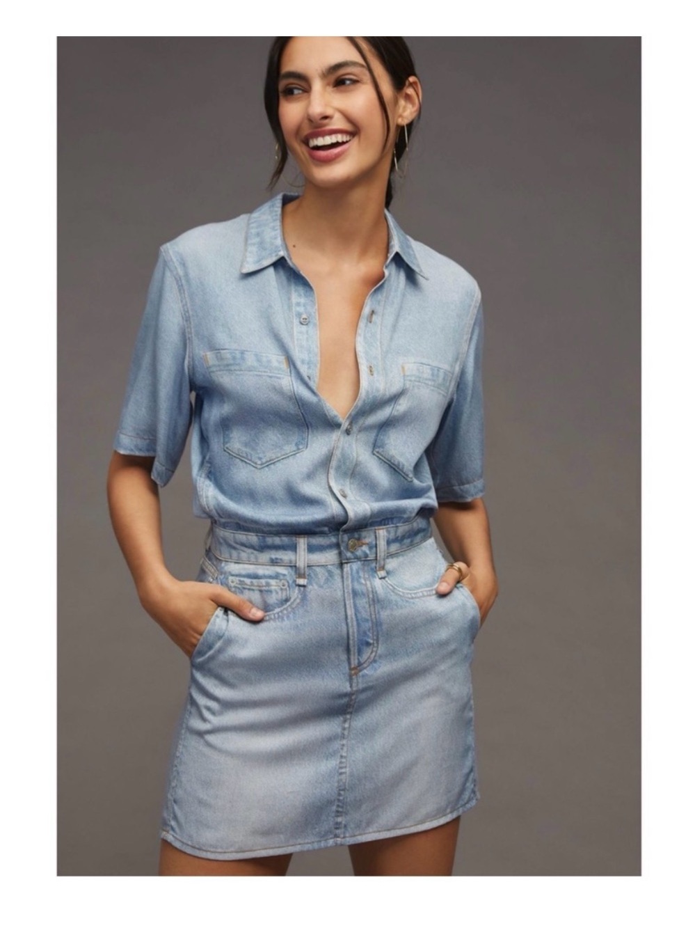 Rag & Bone Miramar Light Wash Denim Shirt Dress - Light Blue